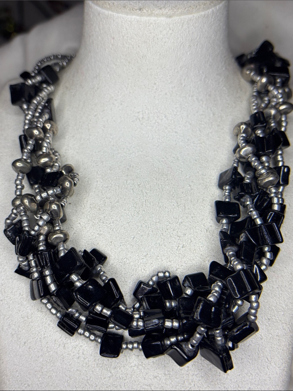 Black Multi-Strand Beaded Necklace - Brand